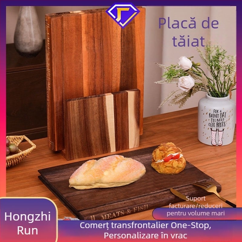 Set de trei plăci de tăiere din lemn masiv, în formă de carte, lemn de acacia, cu logo personalizabil, blat de tăiere îngroșat cu bază de depozitare din lemn