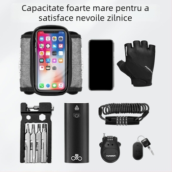 Geantă frontală pentru cadrul bicicletelor de munte și oraș – set complet de accesorii pentru ciclism
