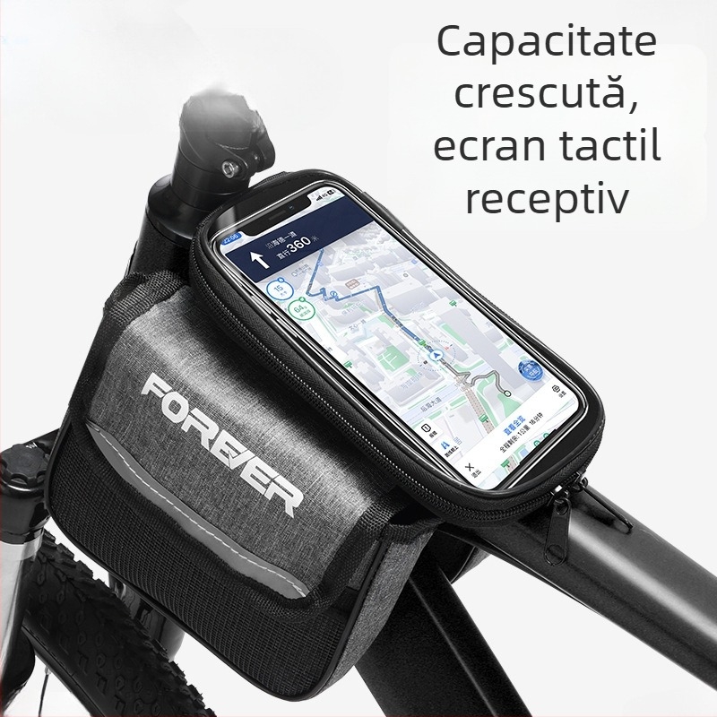 Geantă frontală pentru cadrul bicicletelor de munte și oraș – set complet de accesorii pentru ciclism