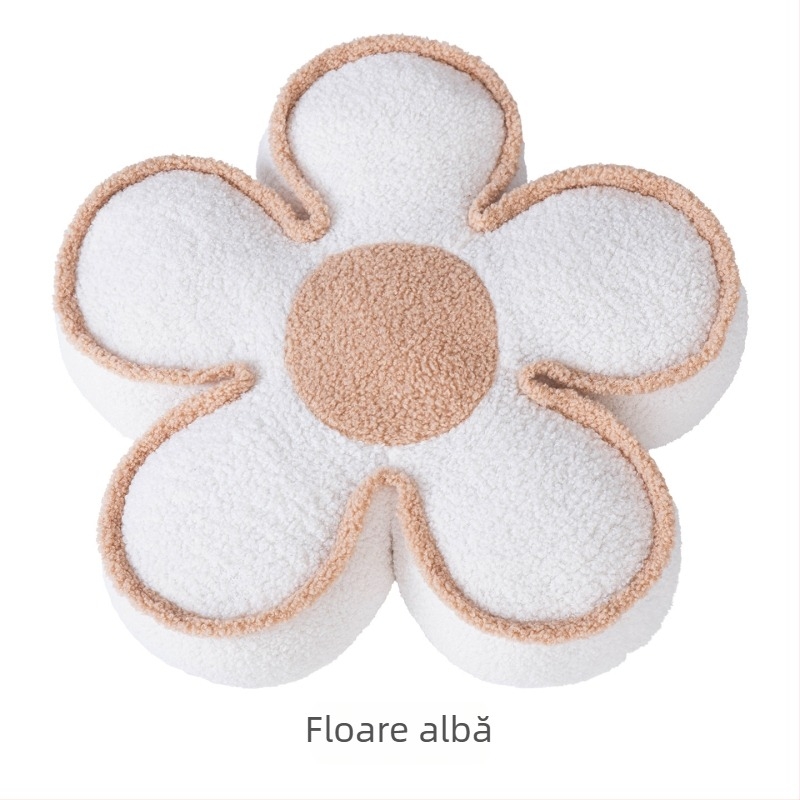 Pernă cremă cu petale de floarea soarelui, pentru canapea și sufragerie, stil tatami