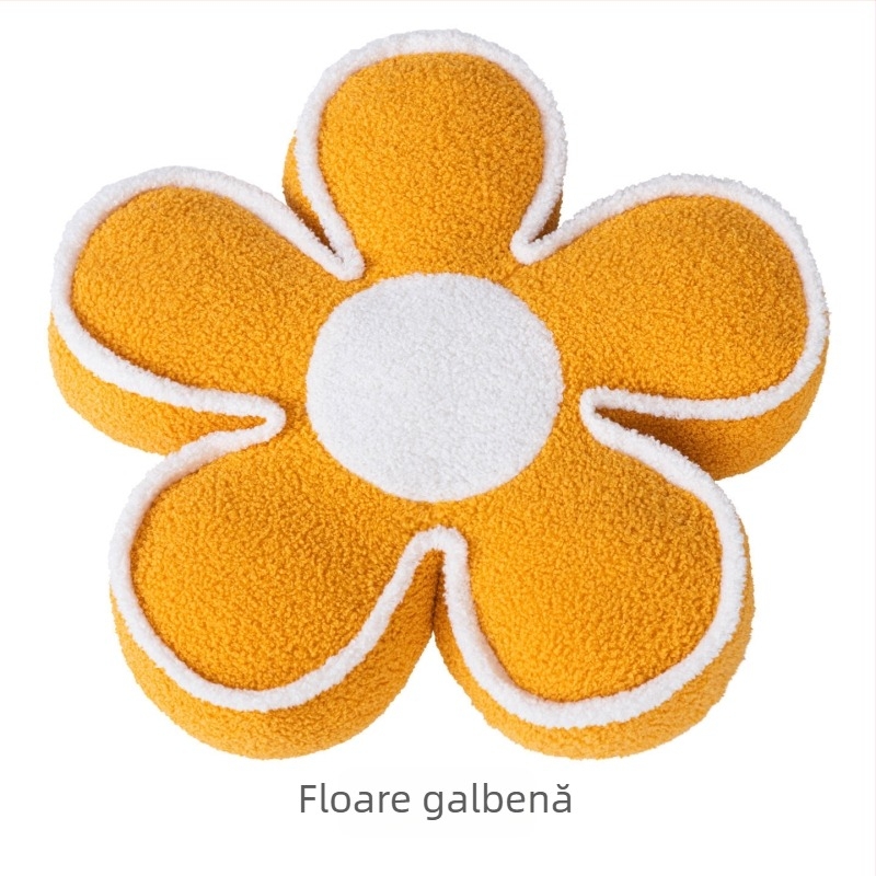 Pernă cremă cu petale de floarea soarelui, pentru canapea și sufragerie, stil tatami