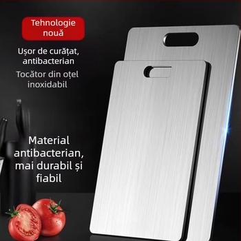 Tăietor din oțel inoxidabil gros, antibacterian și rezistent la mucegai, dublă față, pentru bucătărie, cu suport de agățare, suprafață pentru întins aluat