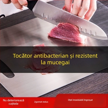 Tăietor din oțel inoxidabil gros, antibacterian și rezistent la mucegai, dublă față, pentru bucătărie, cu suport de agățare, suprafață pentru întins aluat