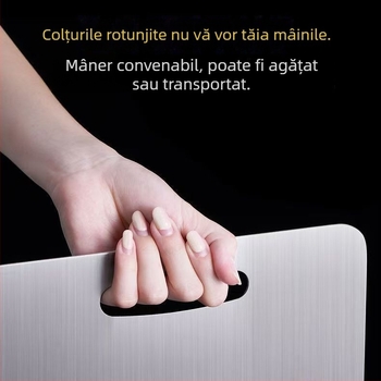 Tăietor din oțel inoxidabil gros, antibacterian și rezistent la mucegai, dublă față, pentru bucătărie, cu suport de agățare, suprafață pentru întins aluat