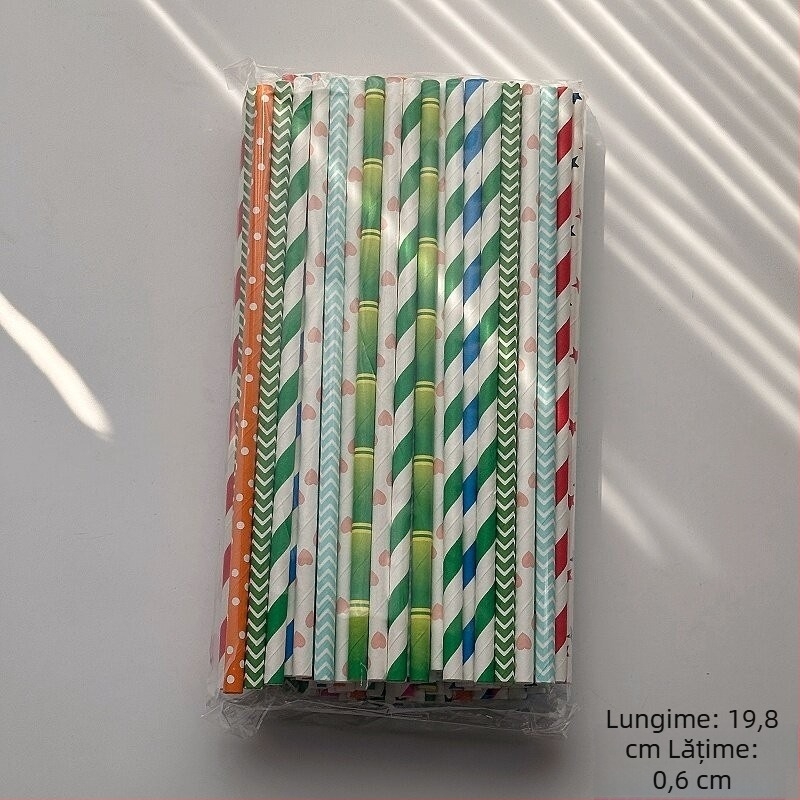100 paie din hârtie colorate, de unică folosință, pentru sucuri de fructe, cocktailuri și băuturi reci, paie decorative
