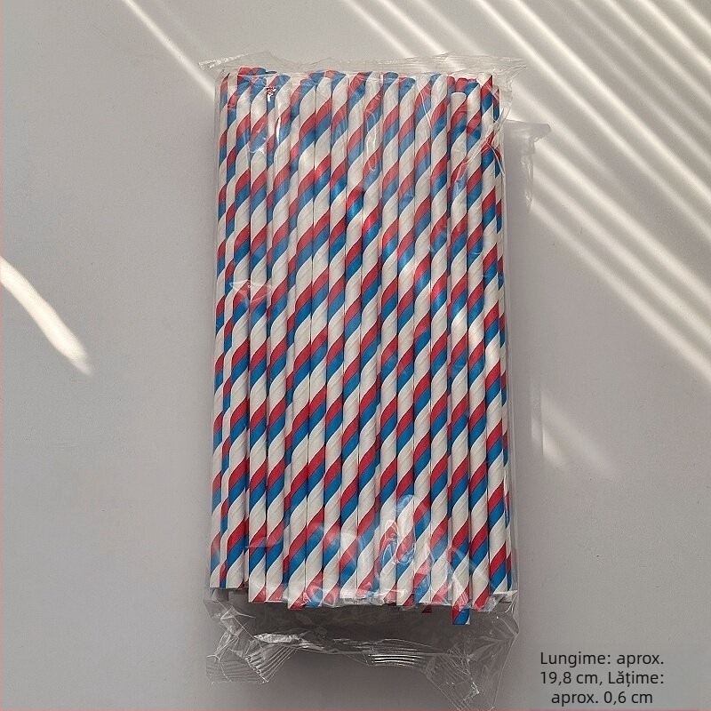 100 paie din hârtie colorate, de unică folosință, pentru sucuri de fructe, cocktailuri și băuturi reci, paie decorative