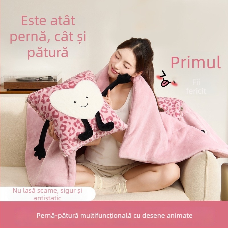 Pătură-pernă din velur lapte cu design cu cățeluș, dual-use pentru birou și sufragerie, confort de iarnă