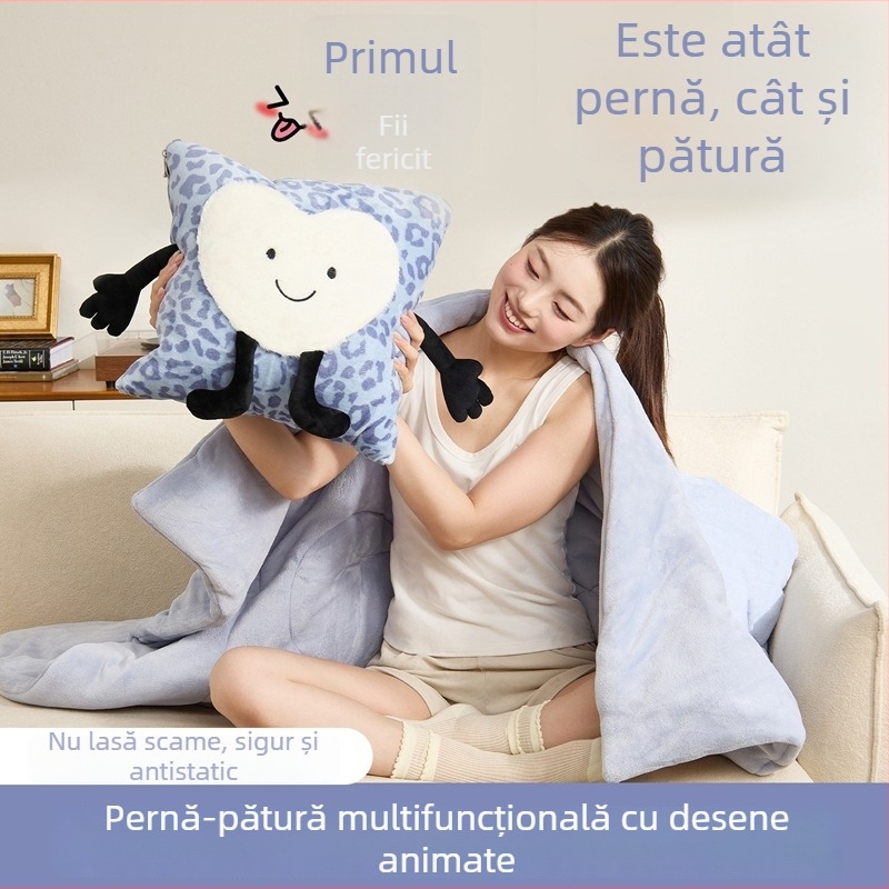 Pătură-pernă din velur lapte cu design cu cățeluș, dual-use pentru birou și sufragerie, confort de iarnă