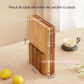 Set de 3 plăci de tăiat din lemn de acacia, cu bază, cu două fețe, îngroșate