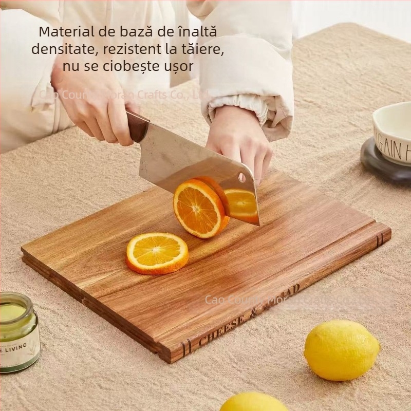 Set de 3 plăci de tăiat din lemn de acacia, cu bază, cu două fețe, îngroșate