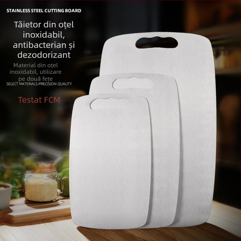 Scândură de tăiere din oțel inoxidabil, dublă față, grosime mare, alimentară, antibacteriană, anti-mucegai, anti-alunecare, pentru bucătărie și frământat aluat.