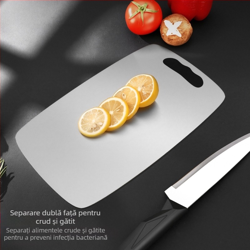 Scândură de tăiere din oțel inoxidabil, dublă față, grosime mare, alimentară, antibacteriană, anti-mucegai, anti-alunecare, pentru bucătărie și frământat aluat.