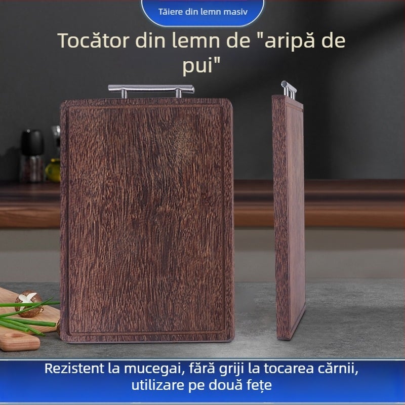 Scândură de tăiat din lemn, cu două fețe, mâner în formă de T, pentru agățare – bucătărie multifuncțională