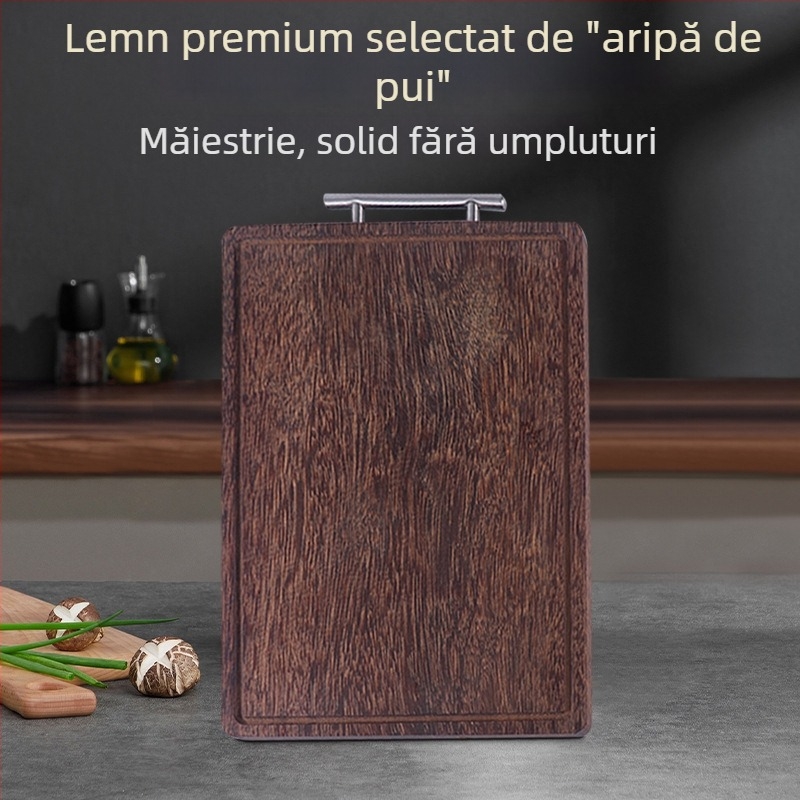 Scândură de tăiat din lemn, cu două fețe, mâner în formă de T, pentru agățare – bucătărie multifuncțională