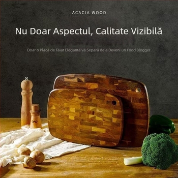 Tocător din lemn de acacie, cu două fețe, antibacterian, rezistent la mucegai, lemn masiv pentru bucătărie