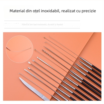 Set profesional de instrumente pentru curățarea urechilor din oțel carbon – lingură pentru urechi, cuțit de nor, vârf de curățare a urechii, cap de ciupercă, bețișoare de bumbac, cârlig pentru urechi