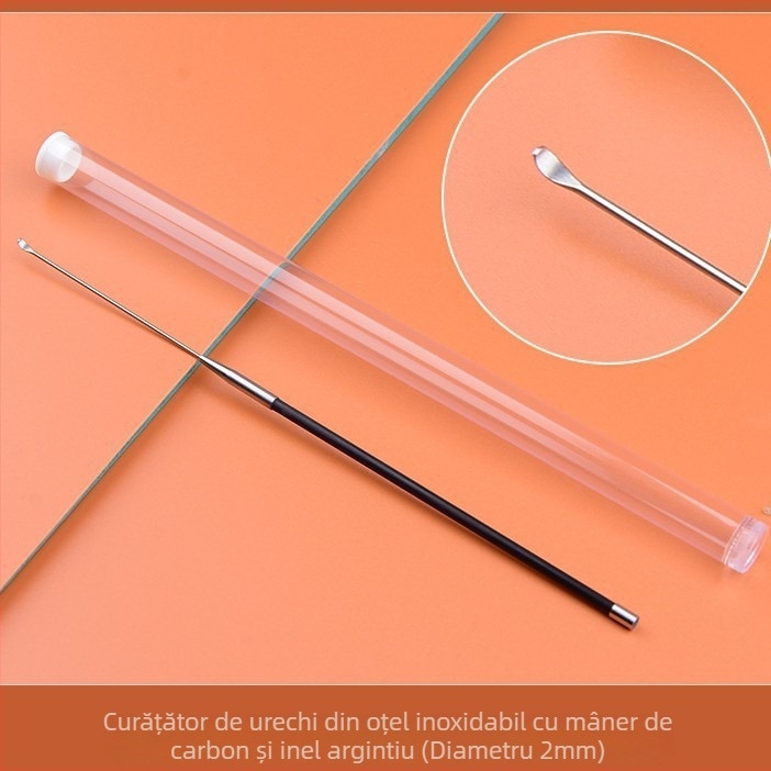 Set profesional de instrumente pentru curățarea urechilor din oțel carbon – lingură pentru urechi, cuțit de nor, vârf de curățare a urechii, cap de ciupercă, bețișoare de bumbac, cârlig pentru urechi