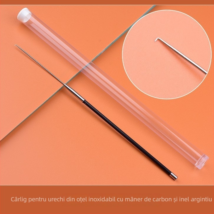 Set profesional de instrumente pentru curățarea urechilor din oțel carbon – lingură pentru urechi, cuțit de nor, vârf de curățare a urechii, cap de ciupercă, bețișoare de bumbac, cârlig pentru urechi