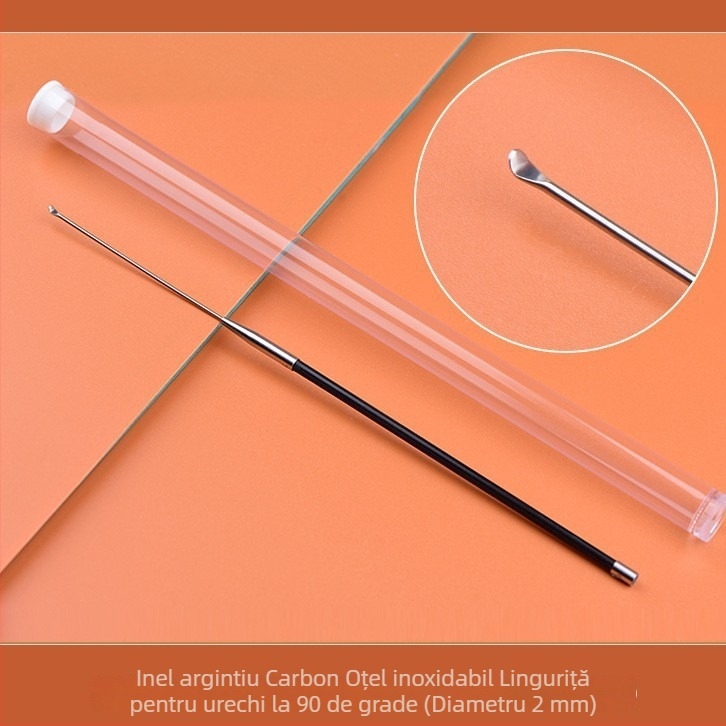 Set profesional de instrumente pentru curățarea urechilor din oțel carbon – lingură pentru urechi, cuțit de nor, vârf de curățare a urechii, cap de ciupercă, bețișoare de bumbac, cârlig pentru urechi