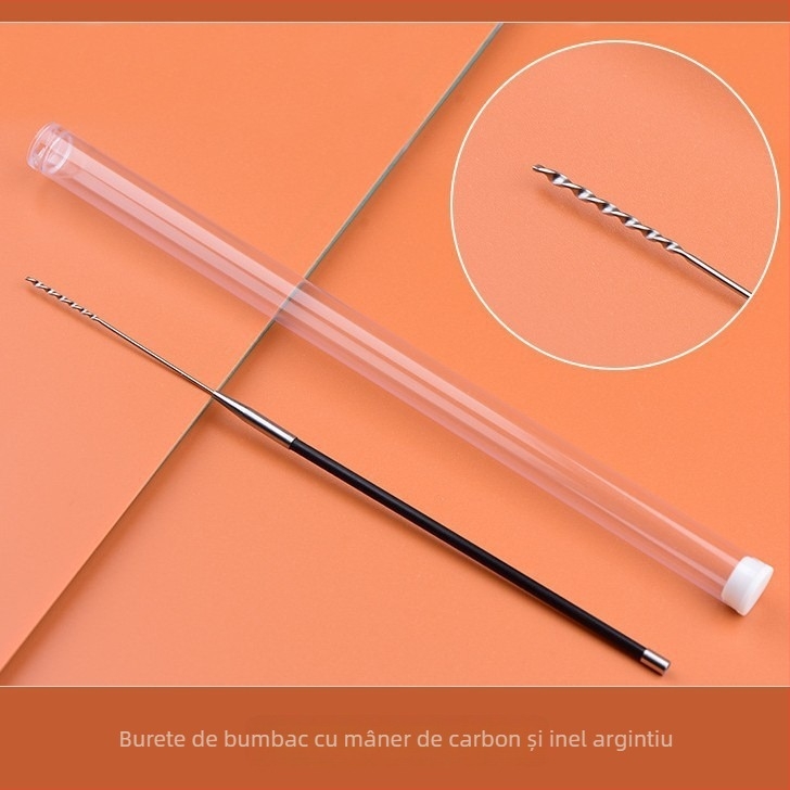 Set profesional de instrumente pentru curățarea urechilor din oțel carbon – lingură pentru urechi, cuțit de nor, vârf de curățare a urechii, cap de ciupercă, bețișoare de bumbac, cârlig pentru urechi