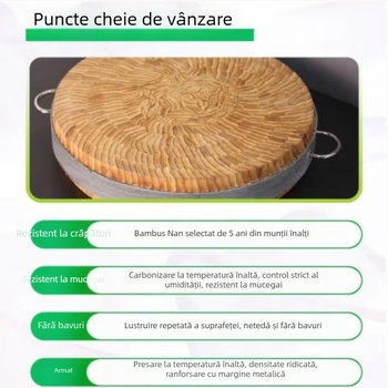 Tocător circular din bambus, gros, pentru bucătărie – carne, oase și legume, uz casnic și comercial