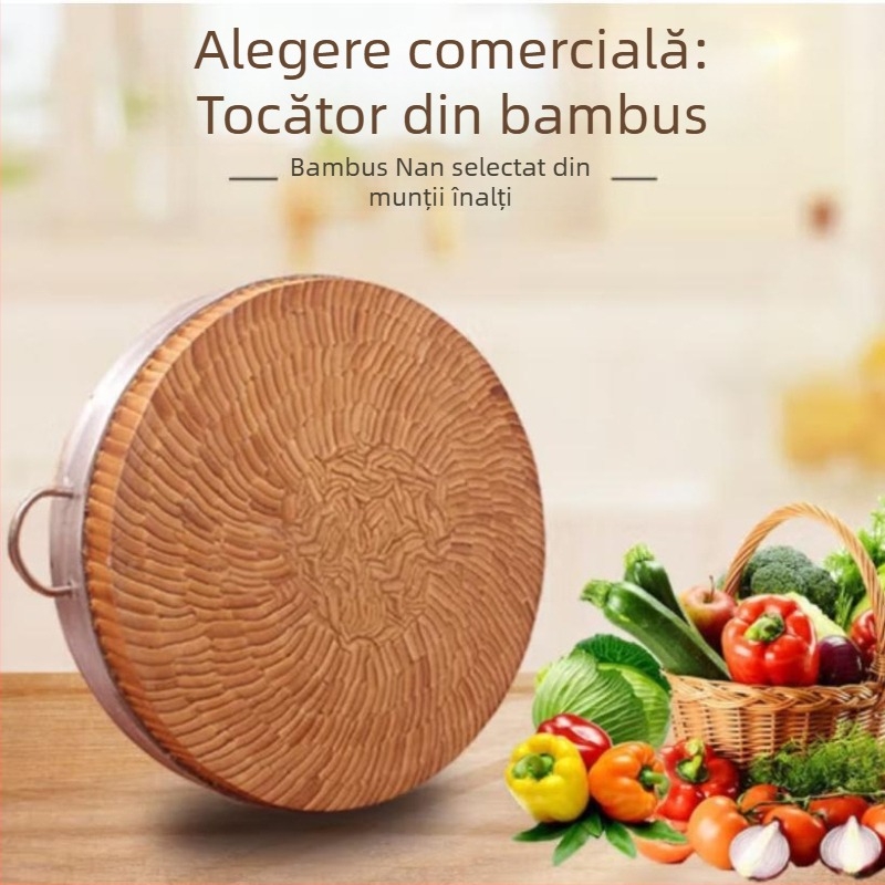 Tocător circular din bambus, gros, pentru bucătărie – carne, oase și legume, uz casnic și comercial
