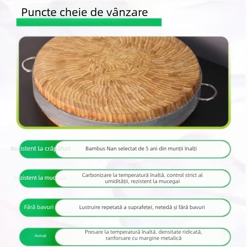Tocător circular din bambus, gros, pentru bucătărie – carne, oase și legume, uz casnic și comercial