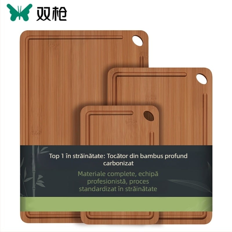 Set de tocătoare din bambus — pătrate, antiderapante, ustensile de bucătărie în stil modern minimalist, dimensiuni 230x150, 300x200, 380x250 mm