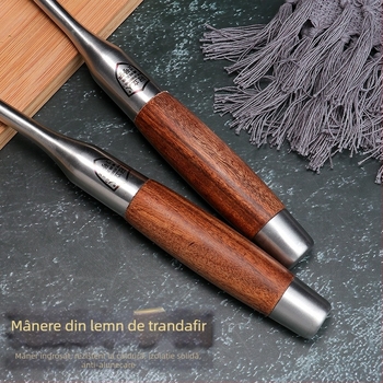 Spatulă de bucătărie din oțel inoxidabil, cu mâner din lemn, mâner lung, vârf îngroșat, durabilă