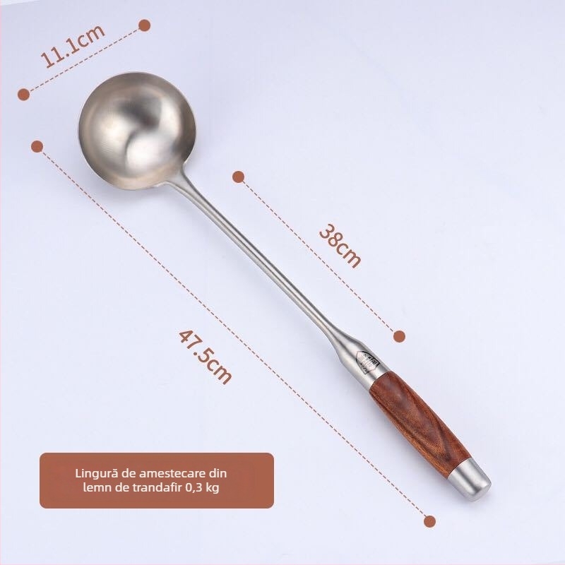 Spatulă de bucătărie din oțel inoxidabil, cu mâner din lemn, mâner lung, vârf îngroșat, durabilă