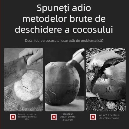 Deschizător din oțel inoxidabil pentru cocos, cu cuțit și unealtă de găurit pentru deschiderea nucilor tinere
