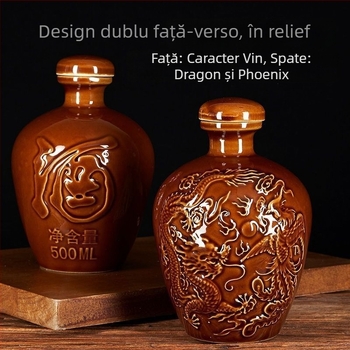 Sticlă de vin ceramică pentru uz casnic, model Dragon și Phoenix, stil tradițional, capacitate mare, cu coș de transport, 1 jin, 2 jin, 3 jin, 5 jin