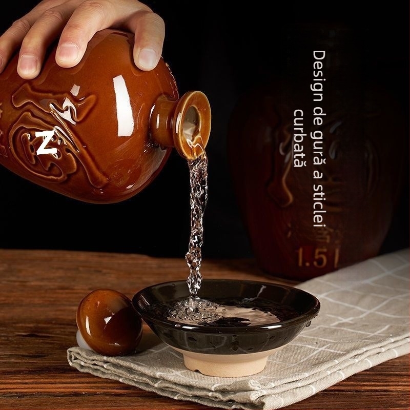 Sticlă de vin ceramică pentru uz casnic, model Dragon și Phoenix, stil tradițional, capacitate mare, cu coș de transport, 1 jin, 2 jin, 3 jin, 5 jin