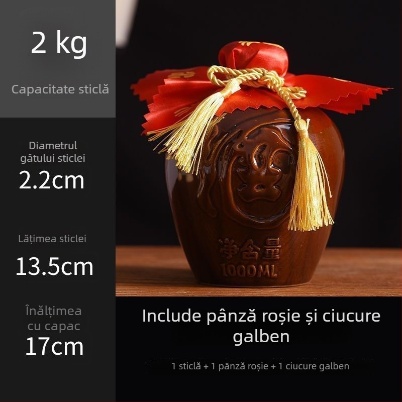 Sticlă de vin ceramică pentru uz casnic, model Dragon și Phoenix, stil tradițional, capacitate mare, cu coș de transport, 1 jin, 2 jin, 3 jin, 5 jin