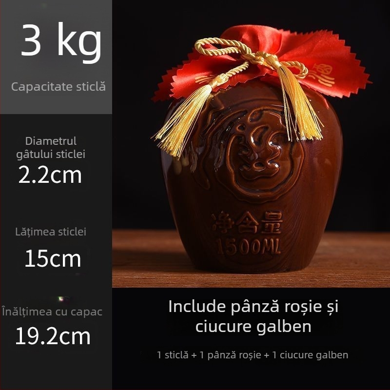 Sticlă de vin ceramică pentru uz casnic, model Dragon și Phoenix, stil tradițional, capacitate mare, cu coș de transport, 1 jin, 2 jin, 3 jin, 5 jin