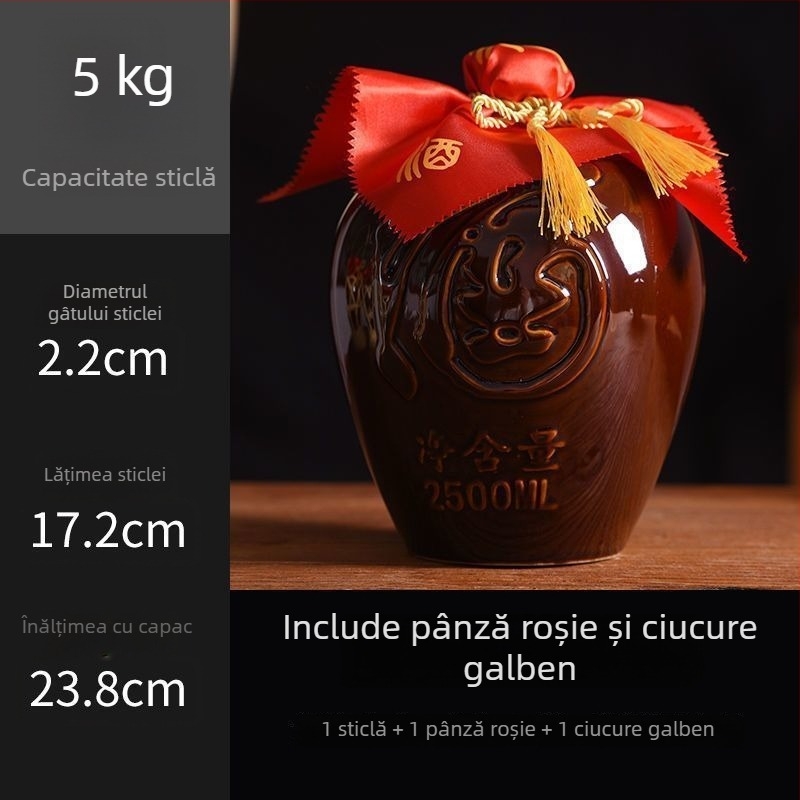 Sticlă de vin ceramică pentru uz casnic, model Dragon și Phoenix, stil tradițional, capacitate mare, cu coș de transport, 1 jin, 2 jin, 3 jin, 5 jin