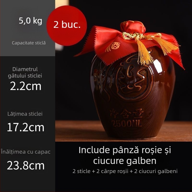 Sticlă de vin ceramică pentru uz casnic, model Dragon și Phoenix, stil tradițional, capacitate mare, cu coș de transport, 1 jin, 2 jin, 3 jin, 5 jin
