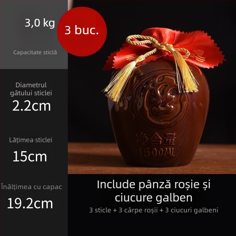 Sticlă de vin ceramică pentru uz casnic, model Dragon și Phoenix, stil tradițional, capacitate mare, cu coș de transport, 1 jin, 2 jin, 3 jin, 5 jin