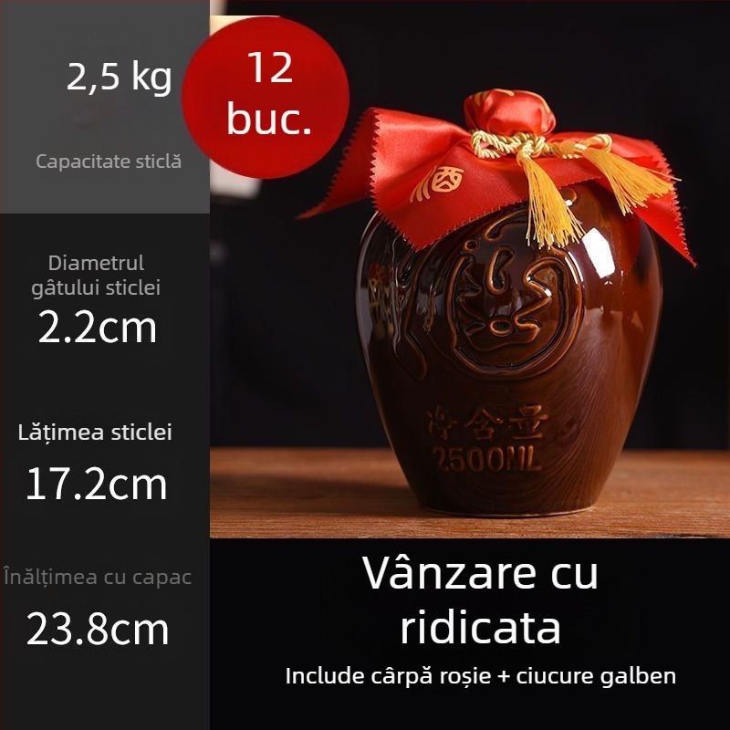 Sticlă de vin ceramică pentru uz casnic, model Dragon și Phoenix, stil tradițional, capacitate mare, cu coș de transport, 1 jin, 2 jin, 3 jin, 5 jin