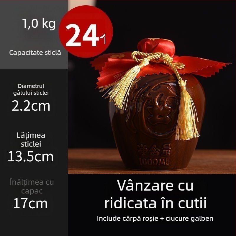 Sticlă de vin ceramică pentru uz casnic, model Dragon și Phoenix, stil tradițional, capacitate mare, cu coș de transport, 1 jin, 2 jin, 3 jin, 5 jin