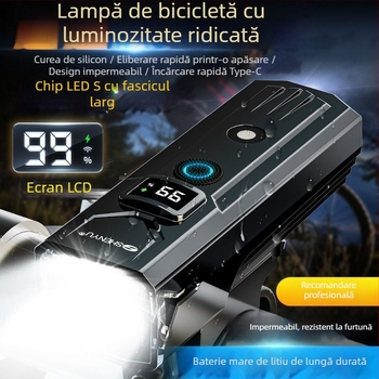 Lumină față pentru bicicletă – super luminoasă, rază lungă, reîncărcabilă, pentru plimbări nocturne, rezistentă la ploaie, echipament pentru ciclism montan