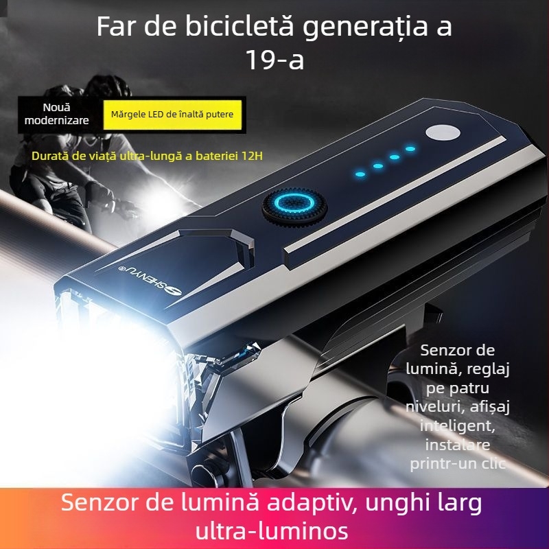 Lumină față pentru bicicletă – super luminoasă, rază lungă, reîncărcabilă, pentru plimbări nocturne, rezistentă la ploaie, echipament pentru ciclism montan