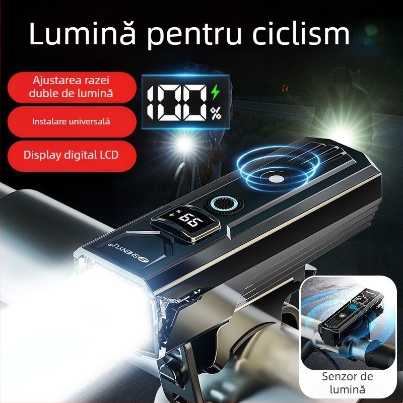 Lumină față pentru bicicletă – super luminoasă, rază lungă, reîncărcabilă, pentru plimbări nocturne, rezistentă la ploaie, echipament pentru ciclism montan