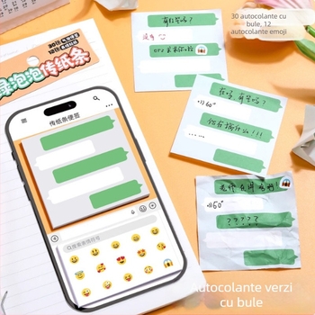 Bloc de notițe cu bule verzi, etichete emoji de chat și note lipicioase detașabile pentru clasă