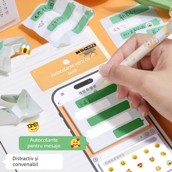 Bloc de notițe cu bule verzi, etichete emoji de chat și note lipicioase detașabile pentru clasă