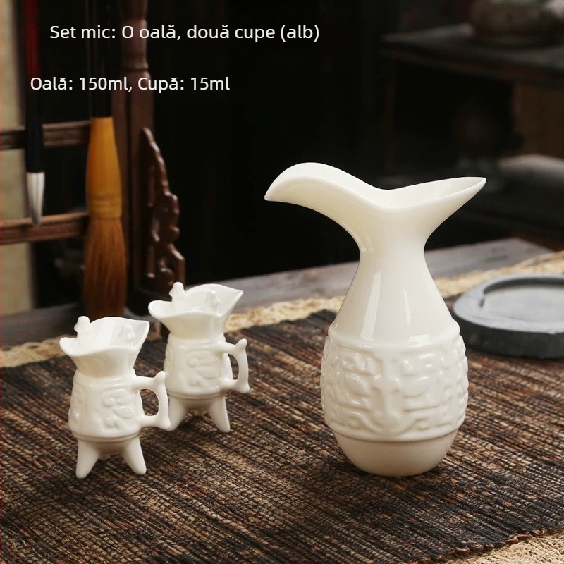 Set ceramic în stil chinezesc pentru vin, cu decantator și pahare, cutie cadou premium.