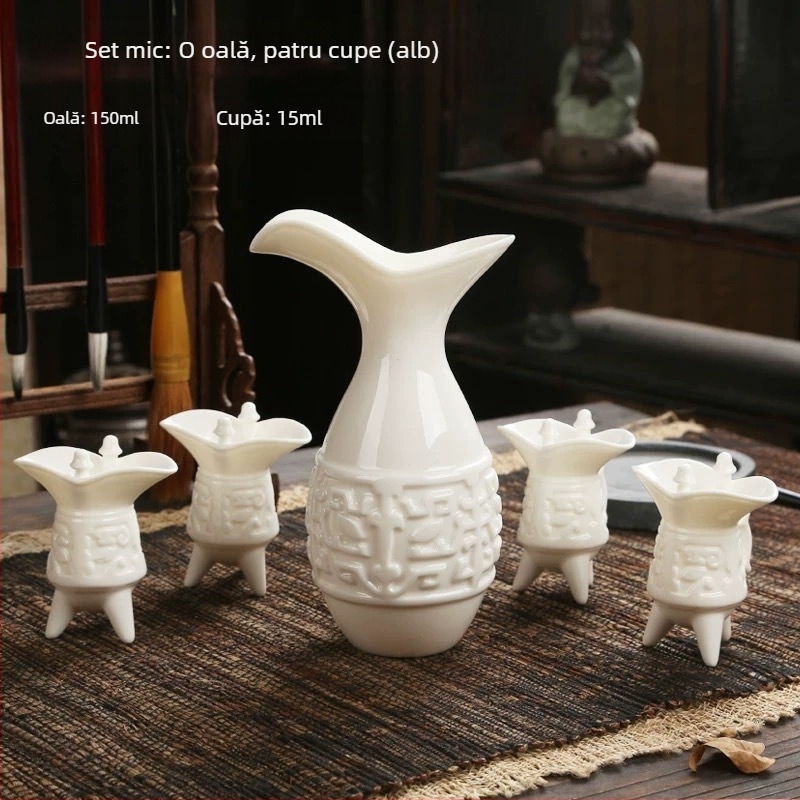 Set ceramic în stil chinezesc pentru vin, cu decantator și pahare, cutie cadou premium.