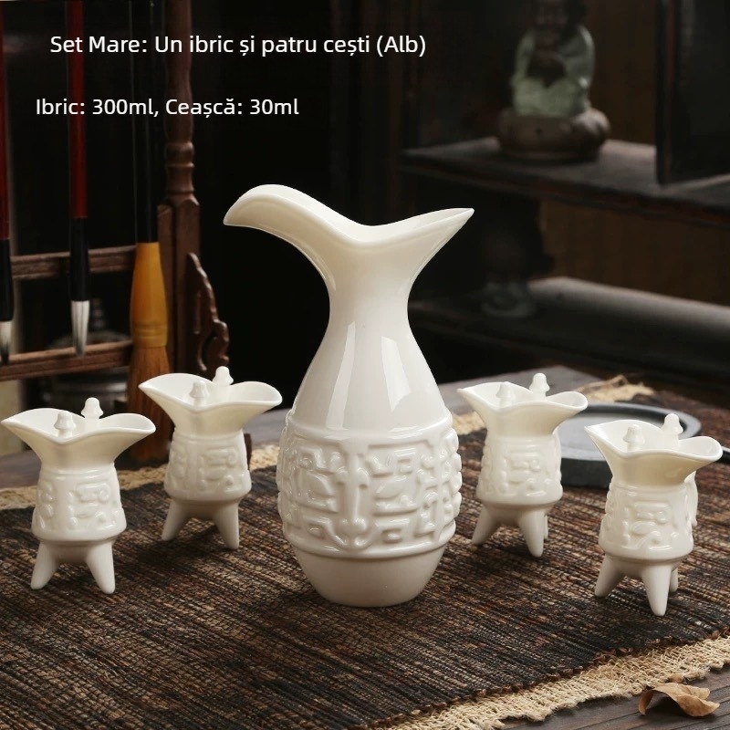 Set ceramic în stil chinezesc pentru vin, cu decantator și pahare, cutie cadou premium.