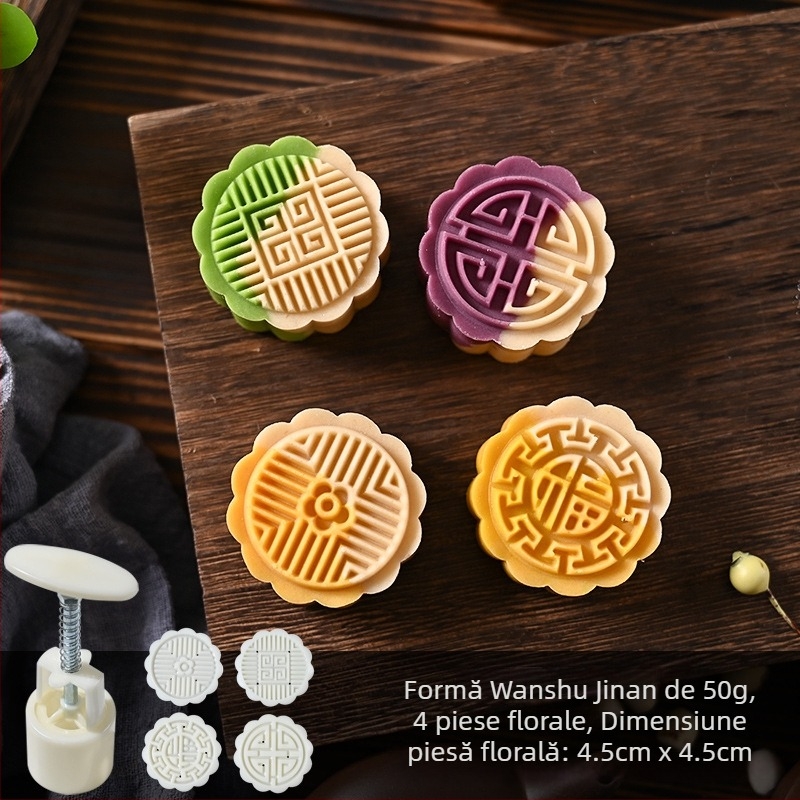 Formă pentru Mooncake cu aluat mung bean, presare manuală, utilizare casnică, 50 g / 75 g, suprafață reliefată pentru coacere cu crustă de gheață