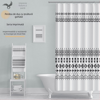 Cortină de duș Boem, cu imprimare digitală pe țesătură waffle, impermeabilă pentru baie.